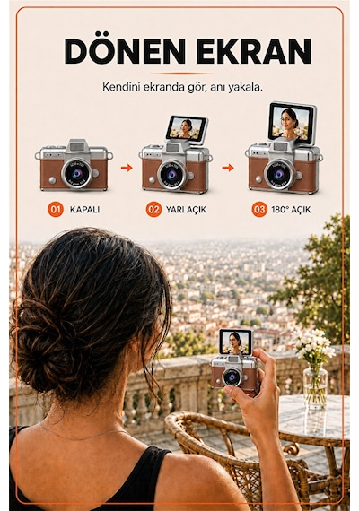 Solvis Mini Dijital Kamera Retro Tasarım Hd Video Selfie Çekim 180 Döndürülebilir Ekran Taşınabilir Kamera