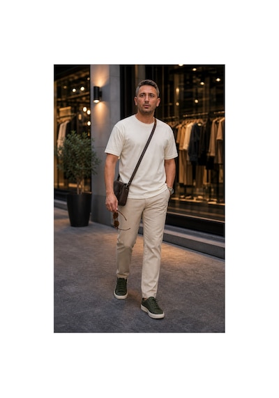 Modi Green Premium Oysho Regular Oversize Unisex Sıfır Yaka Kısa Kollu Tişört - Ekru