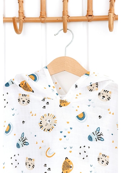 Esti Baby Kapşonlu Müslin Panço %100 Pamuk Bebek / Çocuk Plaj Havlusu / Bornozu Zebra