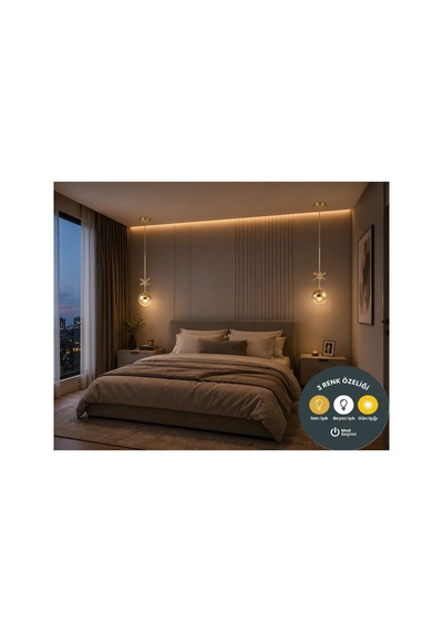 Royal Petal 3 Renk Ledli Gold Avize - Modern Koridor, Yemek Odası, Mutfak Aydınlatması
