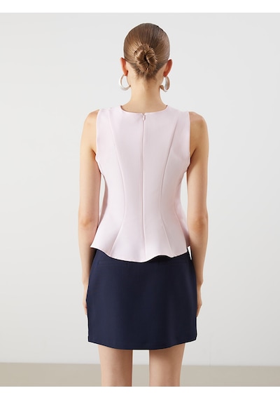 Lcw Vision Pembe Bisiklet Yaka Peplum Bluz