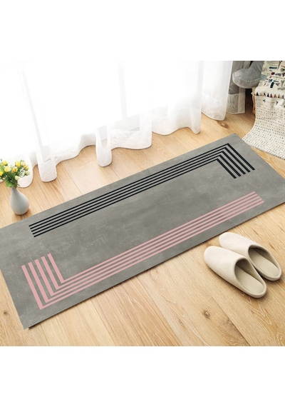 Dijital Kaymaz Yıkanabilir Mutfak Banyo Salon Paspas Halısı Trend Mermer Al4010 Pembe