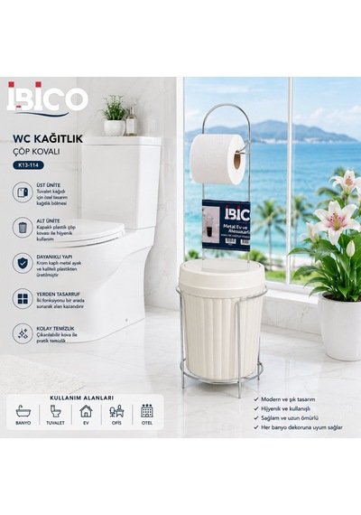 Krt Wc Kağıtlık Metal Krom Ayaklı Plastik Çöp Kovası- 10'li Paket