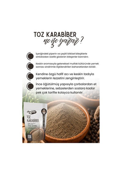 Toz Karabiber 100 Gr İnce Öğütülmüş Karabiber, Aromatik Baharat, Et, Tavuk Ve Yemekler İçin