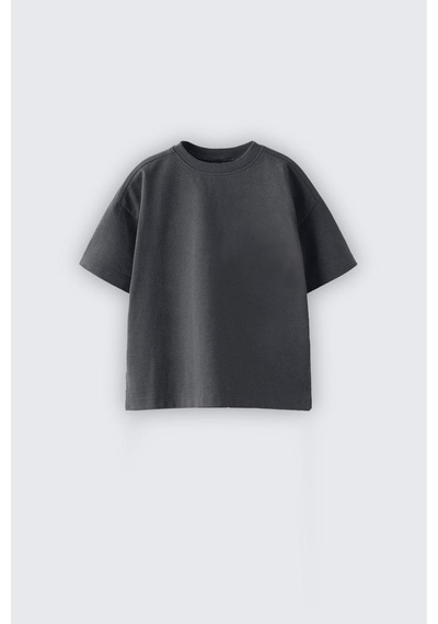 Monila Yeni Sezon Unisex Çocuk Basic Kısa Kollu Pamuklu T-shirt Füme