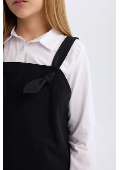 DeFacto Kız Çocuk Askılı Gabardin Salopet Elbise D9306A825SPBK27 Siyah
