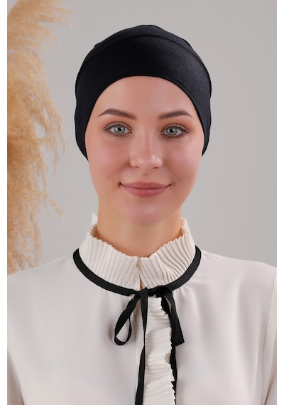 Melodi Scarf Tesettür Hazır Pratik Geçme Boru Bone Siyah Siyah