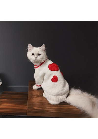 Kedi Ve Köpek İçin Sevgililer Gününe Özel Beyaz Kazak