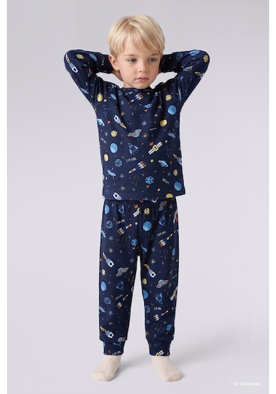 Defacto Uzay Desenli Kadife 2li Pijama Takımı Erkek Bebek I2369a526cwnv241 Lacivert-nv241