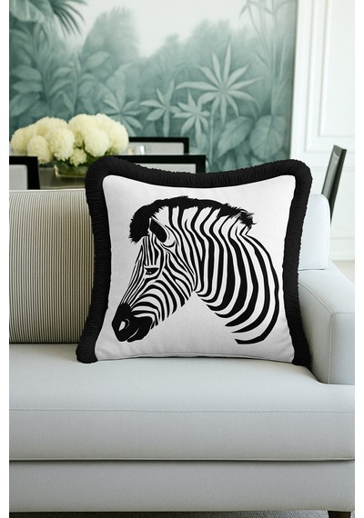 Zebra Figürlü Saçaklı Yastık Kılıfı - Monokrom Safari Modern Siyah Kenarlı Püsküllü Kırlent Kılıfı Mat Kumlu Zeytin Zebra Figürlü Saçaklı Yastık Kılıfı - Monokrom Safari Modern Siyah Kenarlı Püsküllü Kırlent Kılıfı Mat Kumlu Zeytin