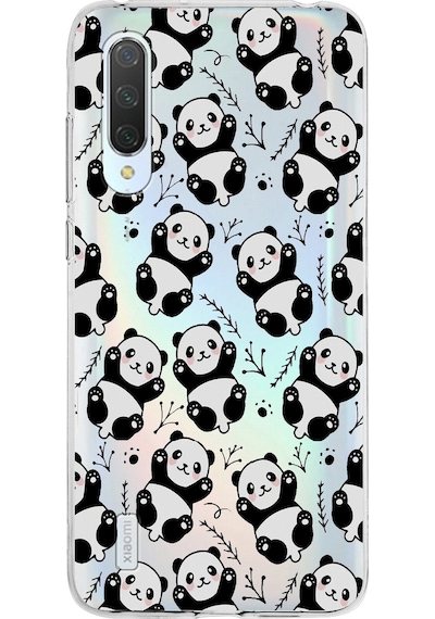 Xiaomi Mi 9 Lite Uyumlu Kapak Panda Tasarımlı Şeffaf Silikon Kılıf Şeffaf
