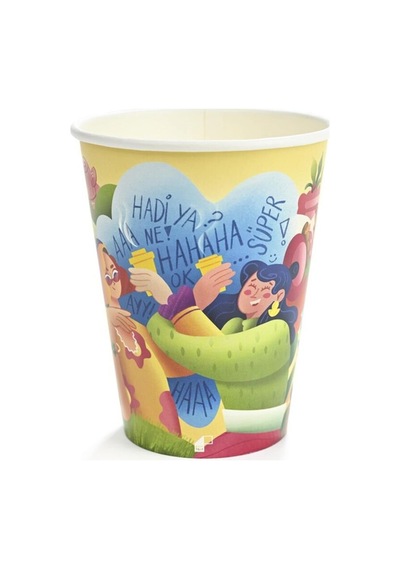 14 Oz Tasarım Renkli Karton Bardak 50 Adet