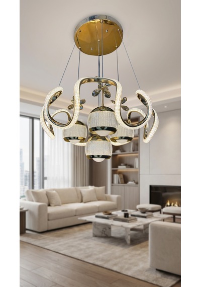 Arya Xl Yakamoz 4 Top Simli Slikon Modern Sarkıt Salon Avizesi Gold