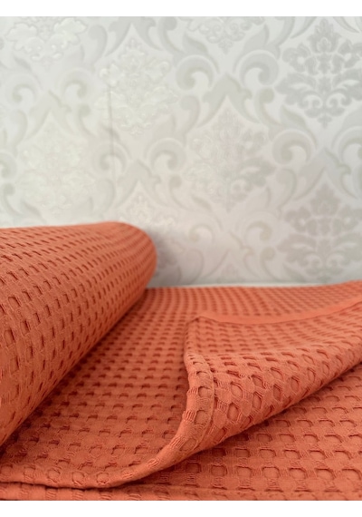 Premium %100 Pamuk Tek Kişilik Yazlık Pike, Yatak Örtüsü, Terletmez Kumaş Turuncu Renk 160x240cm Turuncu