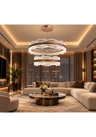 Bohem Aydınlatma Modern Dağ Modeli 40x60 3 Renk Led Kumandalı Salon Avizesi Beyaz Sarı Günışığı Kahve Rengi