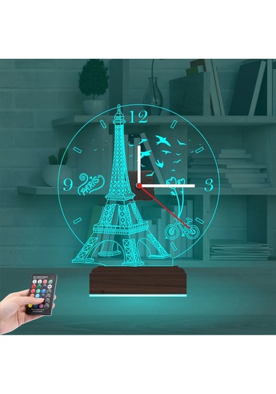 Luvivia Eyfel Kulesi Paris Saatli 3d Lamba - Masa Gece Lambası Şeffaf