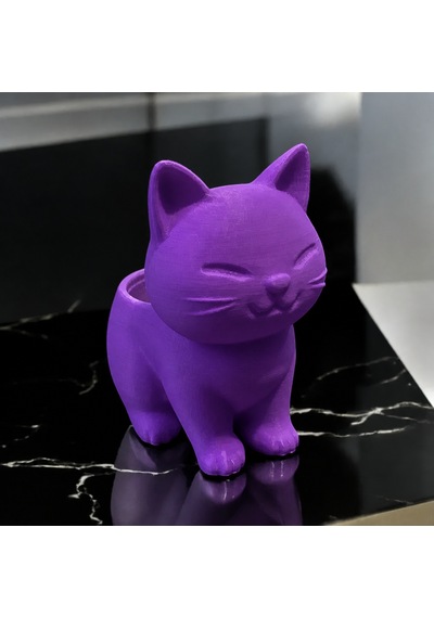 3d Baskı Sevimli Kedi Saksı - Figürlü Sukulent Saksısı-mor