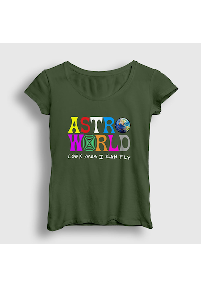 Presmono Kadın Astroworld V3 Travis Scott T-shirt Haki