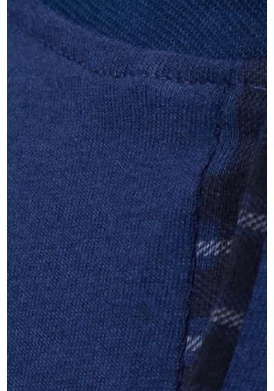Tudors Erkek Regular Fit Pamuklu Düğmeli Yaka Beli Lastikli Desenli İndigo Pijama Takımı-39789