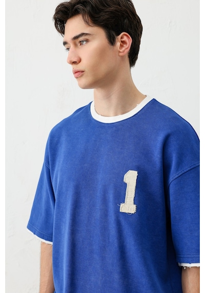 Vamos Oversize Baskılı Tişört V70-134 Saks