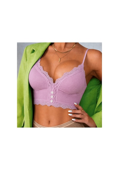 Panivue Kaşkorse Dantel Detaylı Dolgulu Pedli Crop Büstiyer Pudra Pembe