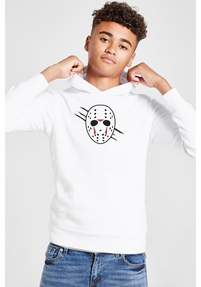 Tshirthane Jason Voorhees Facemask Beyaz Çocuk 3ip Kapşonlu Sweatshirt 001 Beyaz