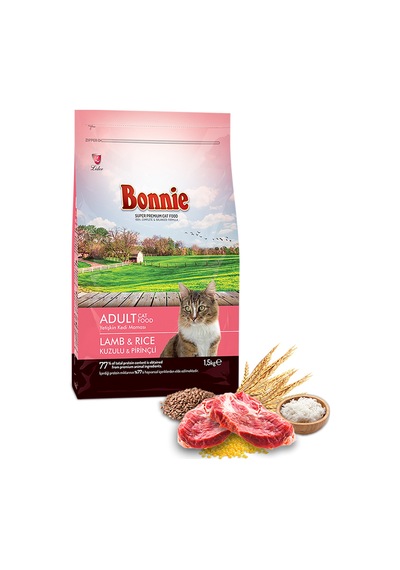 Bonnie Kuzu Etli ve Pirinçli Yetişkin Kedi Maması 1500 G