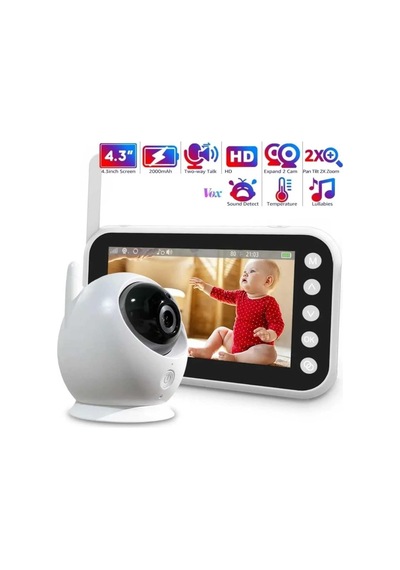 Tastech 4.3 Inç Wifi Bebek Monitörü, 8 Ir Gece Görüş Ledli Güvenlik Ve Bebek Izleme Kamerası 2 Yönlü Ses Beyaz Genel