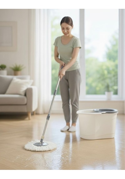 Tekerlekli Ultra Mop Temizlik Seti- 19 Lt Geniş Hazne & 360 Döner Başlıklı Paslanmaz Çelik Saplı