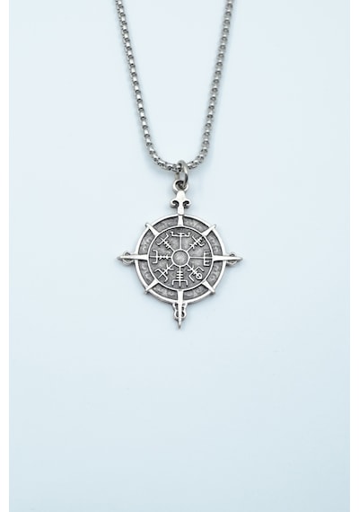 Viking Vegvisir Pusula Örme Zincir Kolye Gümüş