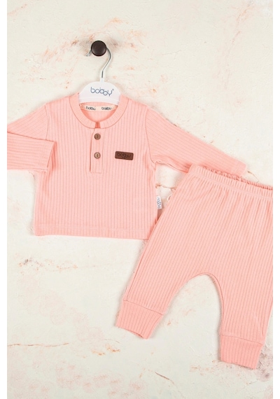 Babydonat Çizgili Kumaş Pamuk Unisex Takım 2'li Pembe Babydonat Çizgili Kumaş Pamuk Unisex Takım 2'li Pembe