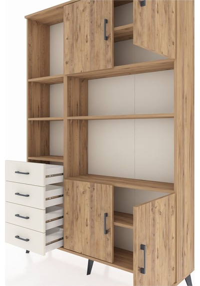 Arges Dolap 8 Raflı 4 Çekmeceli 4 Kapaklı 132x30x195 Çam-çam/... Çam