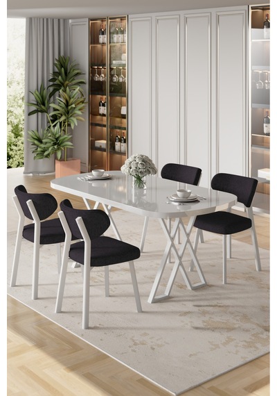 Canisa Axton Serisi Sabit Mdf 90x168 Beyaz Mutfak Masa Takımı 4 Siyah Sandalye Beyaz Masa Siyah Sandalye Canisa Axton Serisi Sabit Mdf 90x168 Beyaz Mutfak Masa Takımı 4 Siyah Sandalye Beyaz Masa Siyah Sandalye