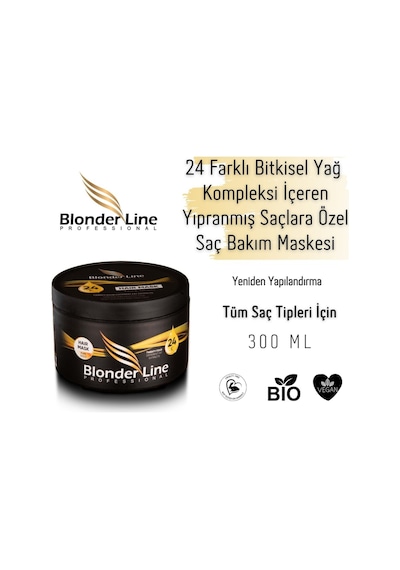 24 Farklı Bitkisel Yağ Içeren Yıpranmış Ve Kırılgan Saçlar Için Onarıcı Saç Bakım Maskesi - 300 Ml