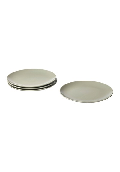 4 Adet Tabak Seti Mat Açık Yeşil Renk 26 Cm, 4 Adet, Stoneware Yuvarlak Tabak Seti