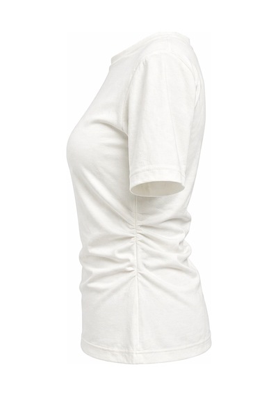 Mixray 2095 Kadın Büzgü Detaylı Arkası Yırtmaçlı Basic T-shirt Beyaz