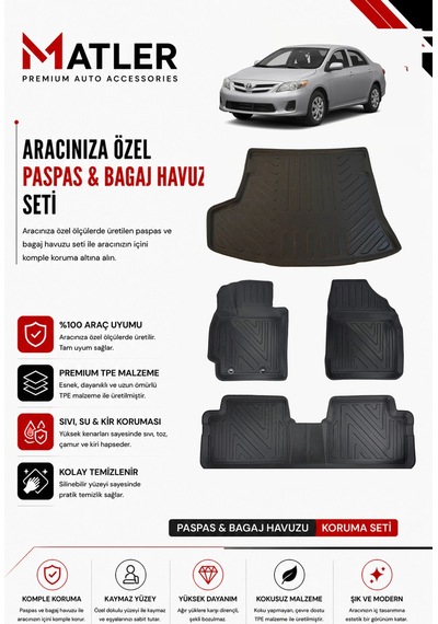 Toyota Corolla 2009 Model 4d Ekstra Havuzlu Paspas Ve Bagaj Havuzu Set