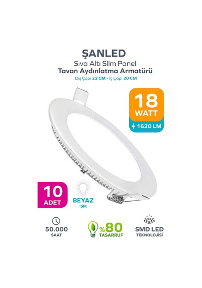 18w Tasarruflu Led Yuvarlak Beyaz/gün Işık Sıva Altı Slim Panel Tavan Aydınlatma Armatürü Beyaz-10 Adet Çok Renkli