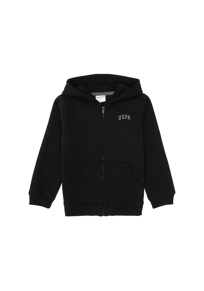 U.S. Polo Assn. Erkek Çocuk Siyah Fermuarlı Kapüşonlu Sweatshirt 50313852-VR046