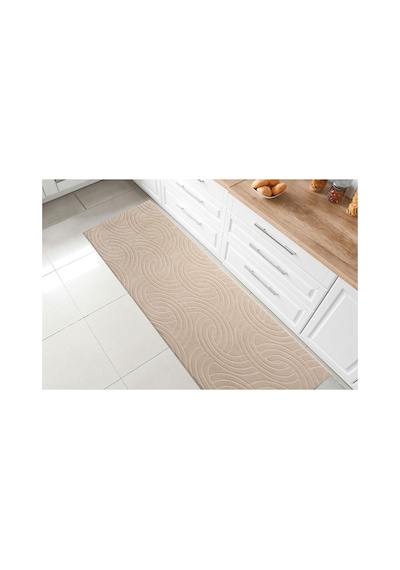 Plato Halı Opqo Oymalı Premium Oturma Odası, Salon, Antre, Yıkanabilir Polyester Kaymaz Taban Bej Halı
