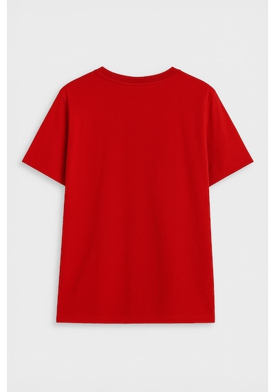 Kadın Bisiklet Yaka Baskılı Siyah T-shirt Çok Renkli