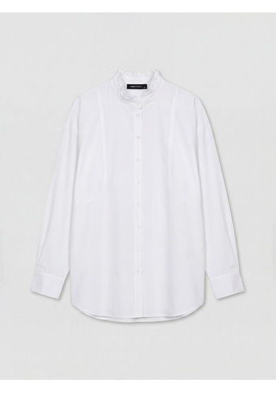 Lcw Studıo Beyaz Hakim Yaka Poplin Oversize Kadın Gömlek Tunik