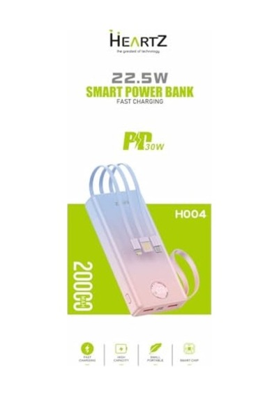 H004 20000 Mah Power Bank Pd 30w Ve Usb 22.5w Fast Hızlı Şarj Dahili Type C Ve Lightning Kablolu Dünya Standartlar