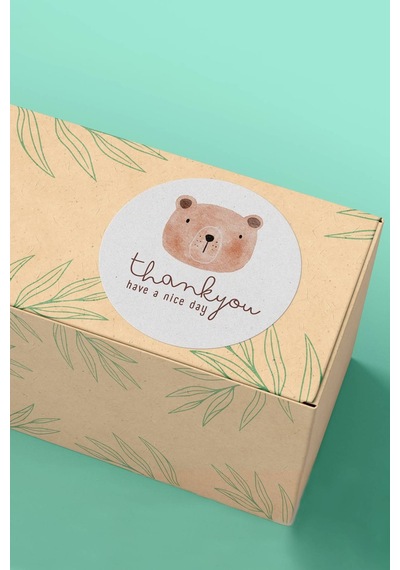 Ayılı Thank You Have A Nice Day Sticker 3x3cm St2194 Çok Renkli