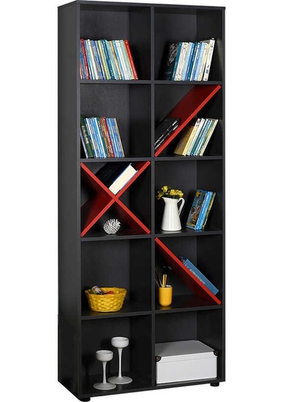 Gaming 10 Raflı Kitaplık - Antrasit-kırmızı 75x188x30 Cm Gxyxd
