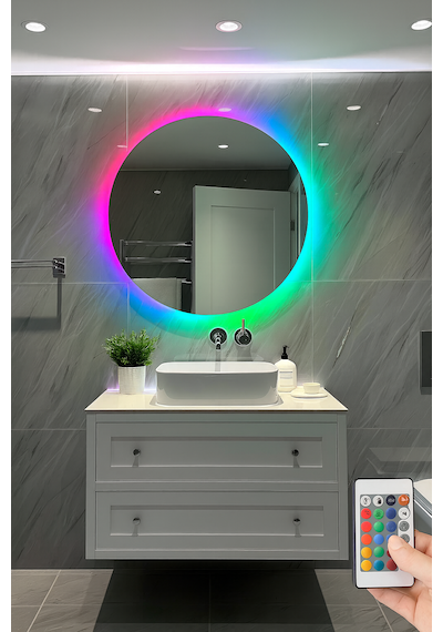 80 Cm Yuvarlak Led Işıklı Banyo Aynası Banyo, Antre, Yatak Odası Ve Makyaj Çok Renkli
