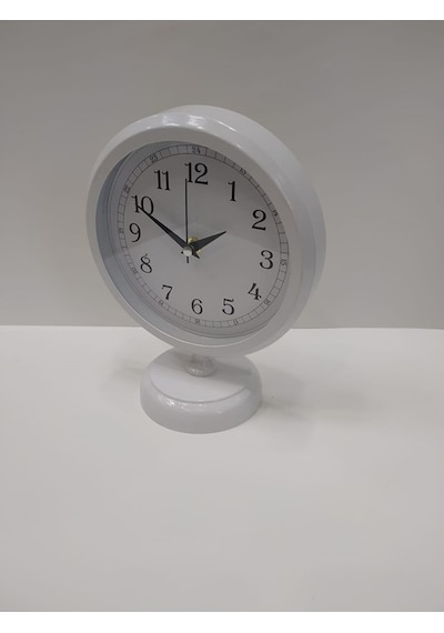 Beyaz Metal Ofis Salon Otel Masa Saati 25*20 cm