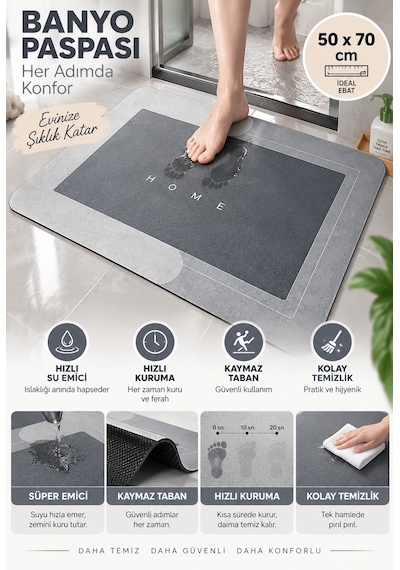Su Emici Banyo Paspası Kaymaz Tabanlı Su Emici Yapı 50 X 70 Cm Büyük Boy Çok Amaçlı Banyo Paspası Kolay Temizlenir Karışık-çok Renkli