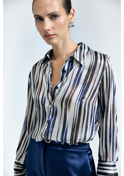 Sateen Desenli Salaş Gömlek - Lacivert-137339