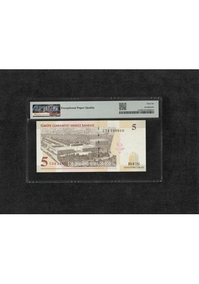 Yeni Türk Lirası Pmg 66 Epq Gem Unc Çil 5 Lira P 217 2005 S/n C34 8. Emisyon 1. Tertip